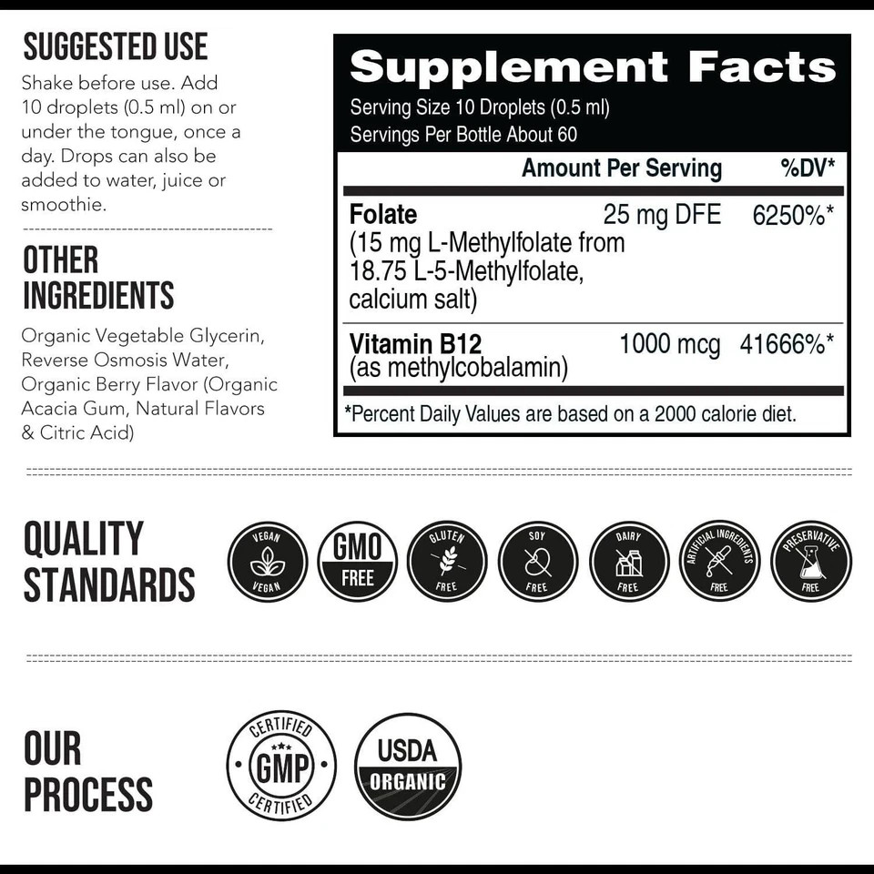 L-Methylfolate 5-MTHF Plus Methyl B12 15 MG Active Formula B9