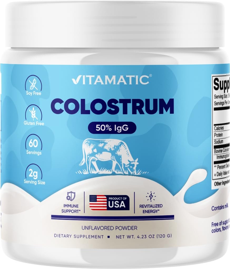 Vitamatic Bovine Colostrum Powder – 50% Highest IgG -120 Gram – Supplement for