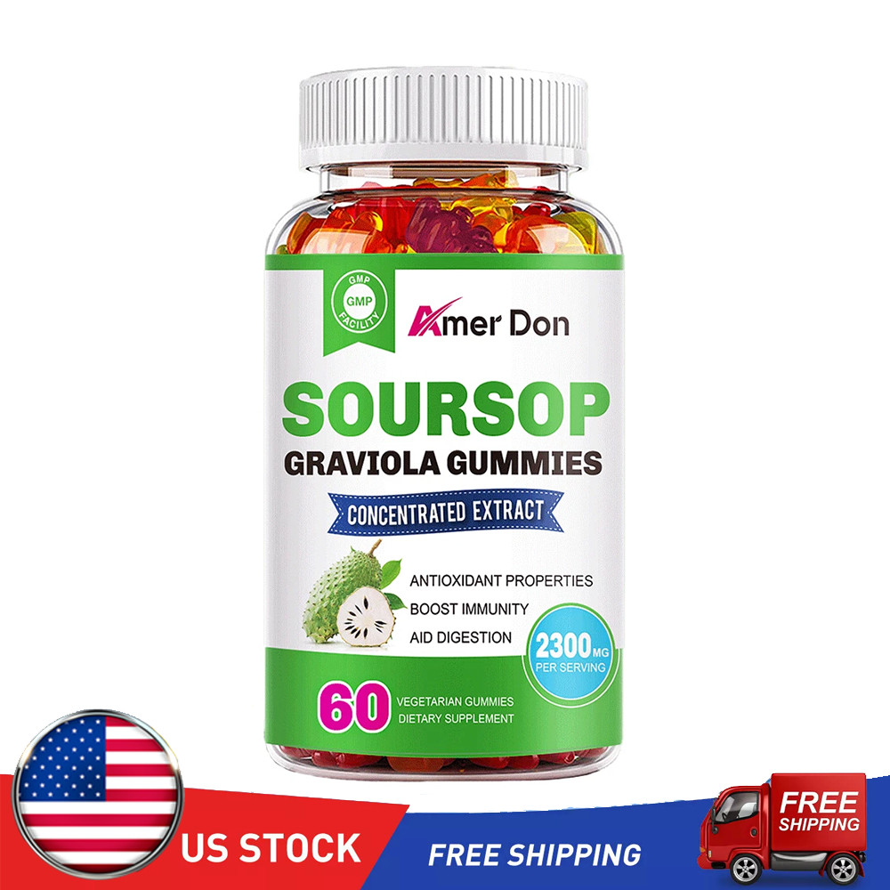 Organic Soursop Graviola 60 Gummies Leaves & Seeds Extract 2300mg Immune Support