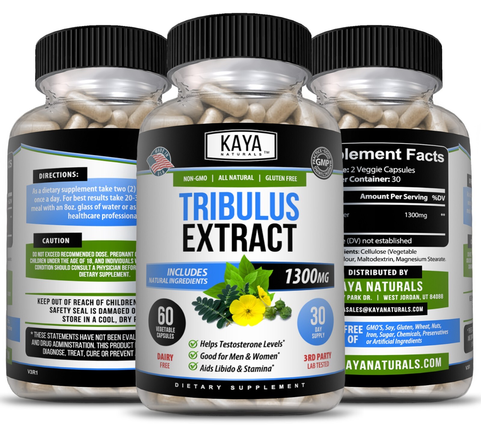 Tribulus 1300mg 45% Saponins 60ct Bladder & Urinary Tract Health Male Energy