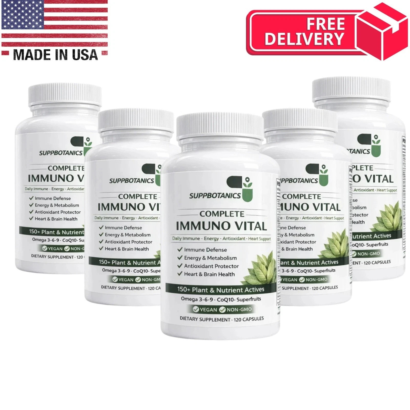 5 Pack SuppBotanics Immuno Vital Immune Support 150+ Nutrients 120 Caps