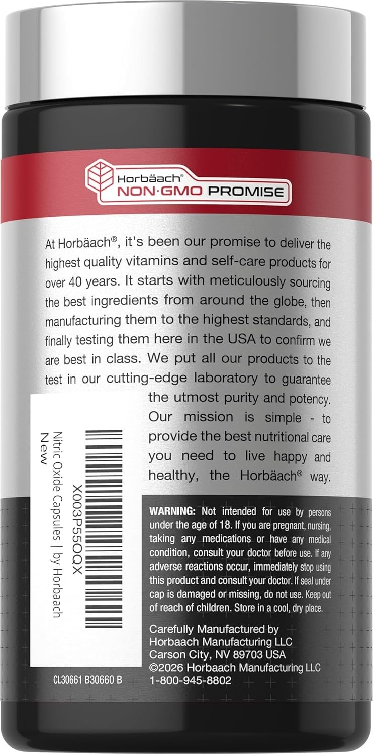 Horbäach Nitric Oxide Beet Root Capsules | 180 Count | with Nitrates and Precurs