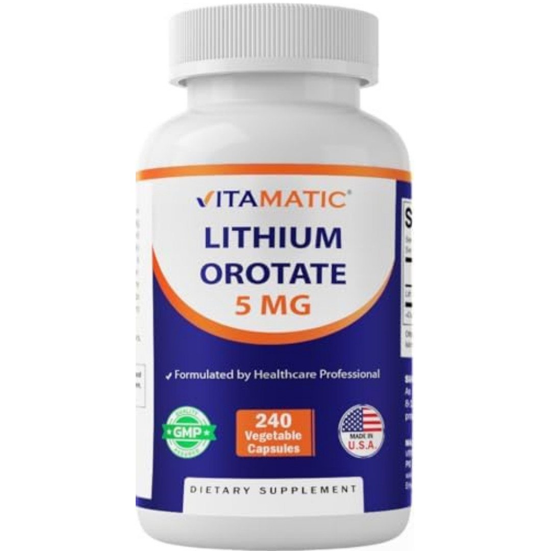 Vitamatic Lithium Orotate 5mg, 240 Veggie Capsules, Non-GMO, Gluten Free.