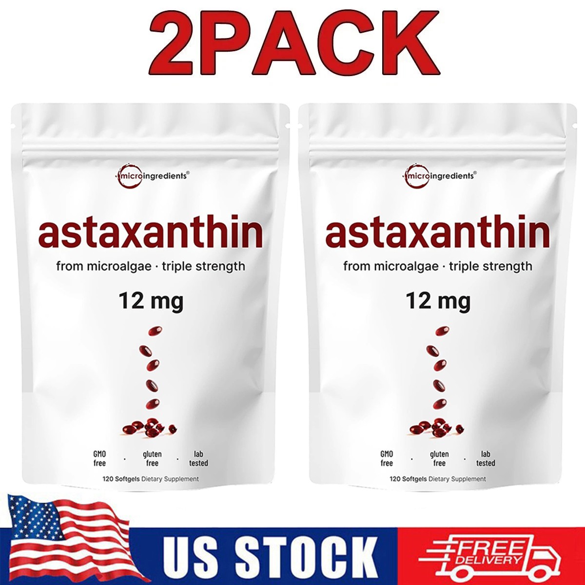 120 Softgels, 2 Pack | Astaxanthin 12mg, 4 Month Supply-NEW FREE SHIPPING