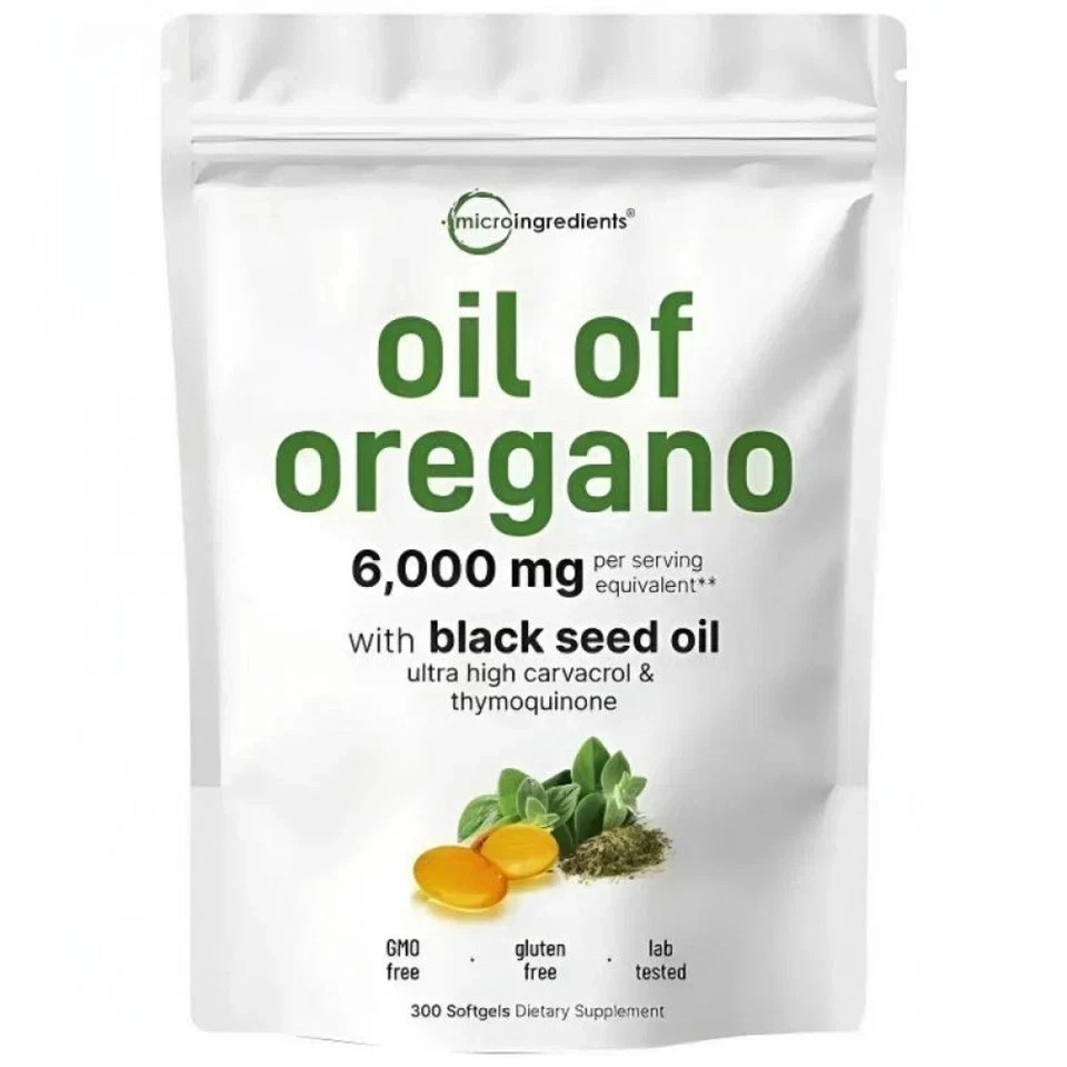 Oil of Oregano Softgels 6000mg with Black Seed Oil High Carvacrol Support