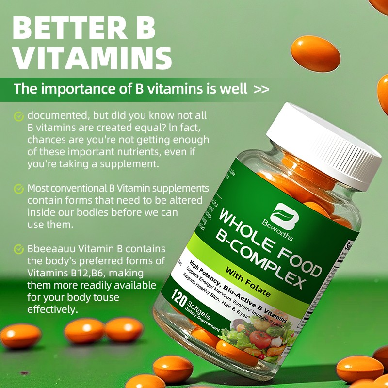 Vitamin B Complex 120 Capsules B1,B2,B3,B5,B6,B7,B9,B12, Immune Support Pills