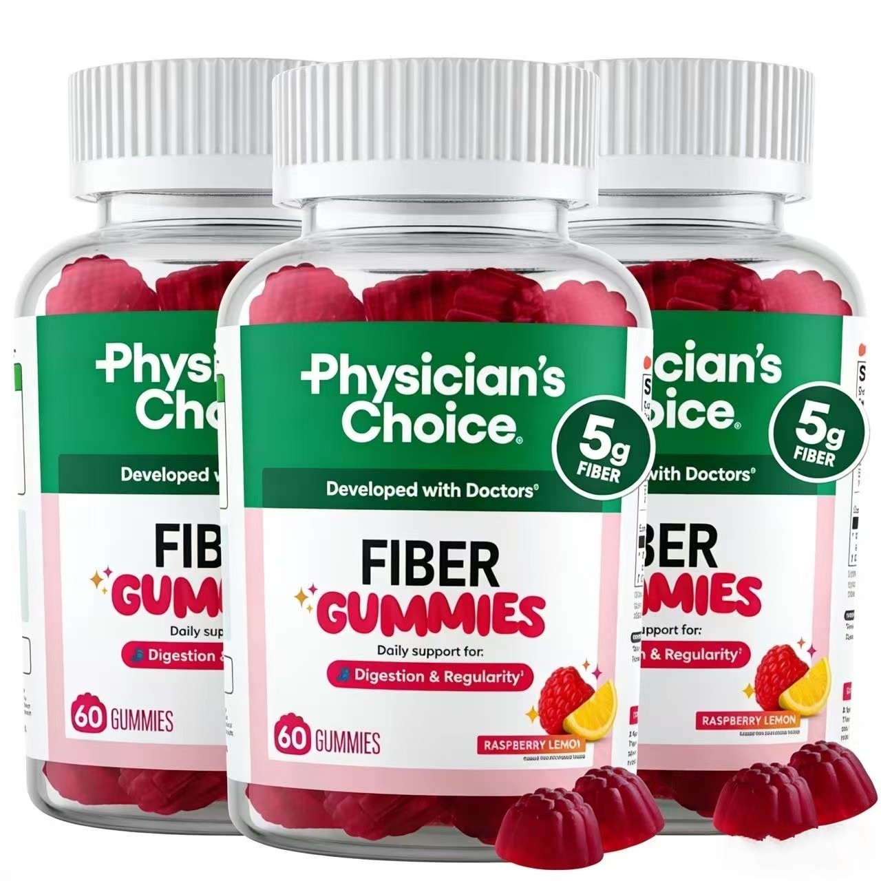 Physician’s Choice Fiber Gummies for Digestive Health & Regularity – Raspberry L