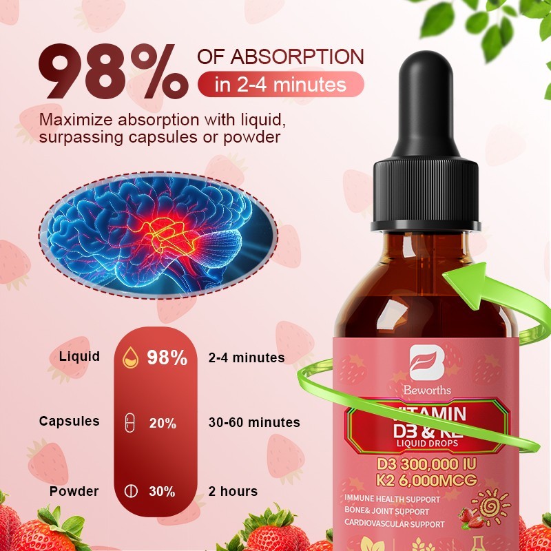 2X Vitamin K2 (MK7) with D3 10000 IU Liquid Drops Supplement Vitamin D3 K2 60ml