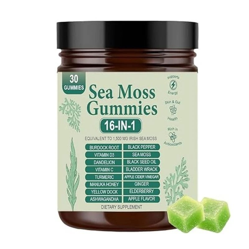 16 in 1 Organic Sea Moss Gummy | Irishmoss Extract 6000Mg | Green Apple Flavor