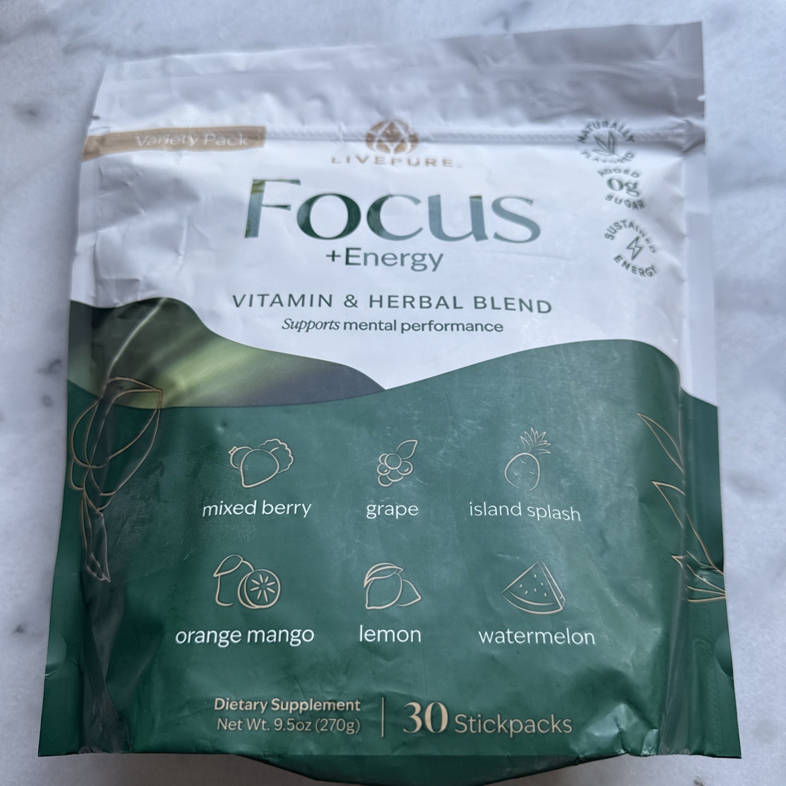 Live Pure Focus + Energy Sticks, Variety pack! 30 packets. NEW Exp 3/27