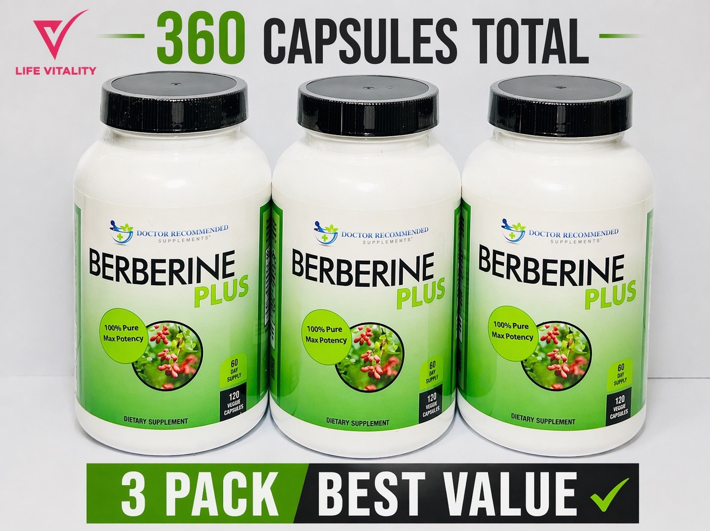 BERBERINE PLUS 1200mg 360 Veggie Caps 3PACK HIGH POTENCY HERBAL SUPPLEMENT