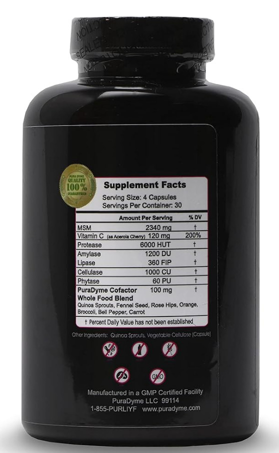 PuraDyme MSM with Cofactor Whole Food Blend – 180 Vegan Capsules