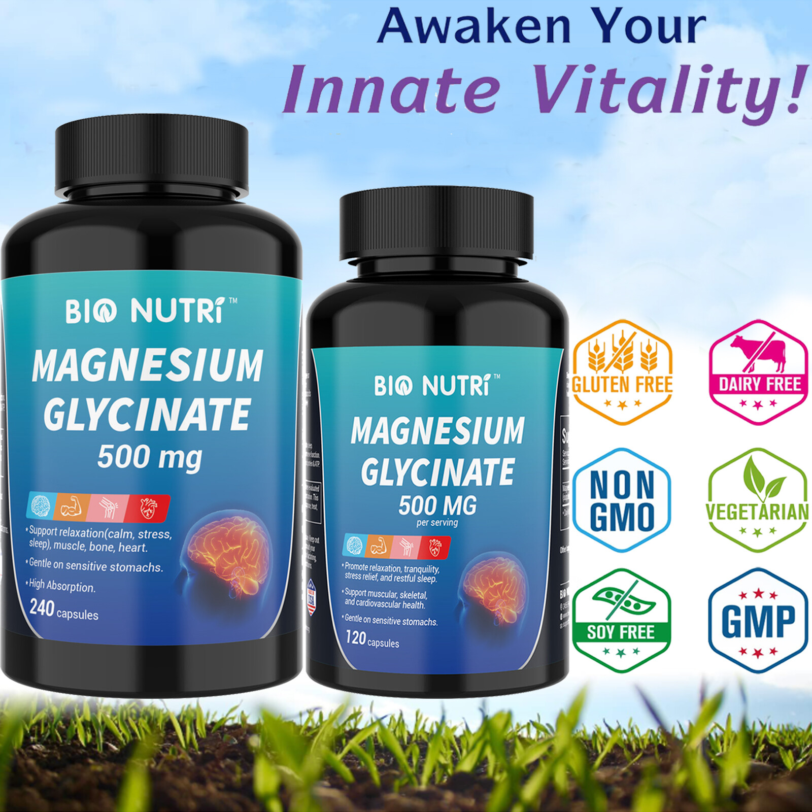 500MG Magnesium Glycinate 120/240Capsules Improved Sleep Stress Anxiety Relief