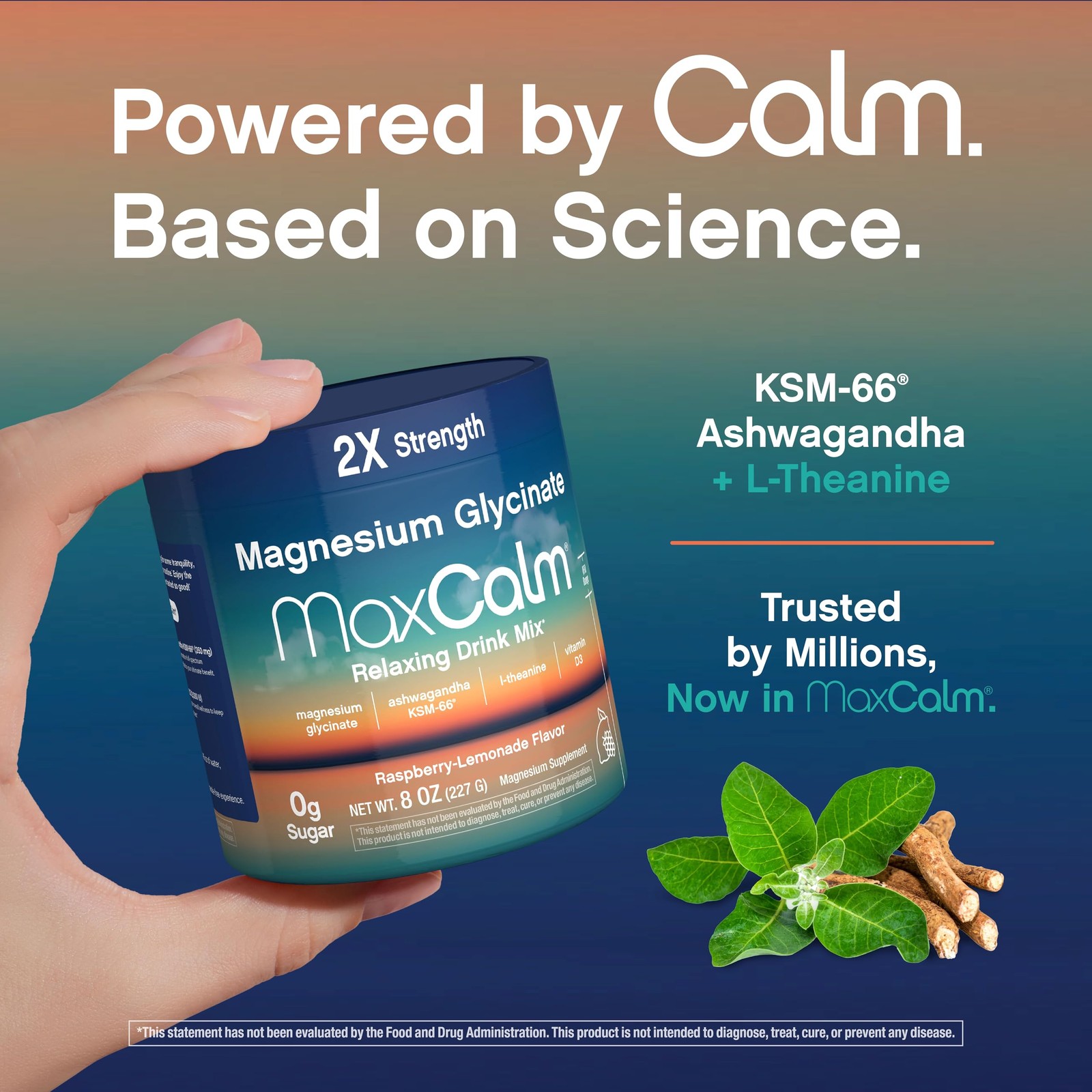Max Calm Relaxing Drink Mix | Raspberry-Lemonade Flavor | Magnesium 8