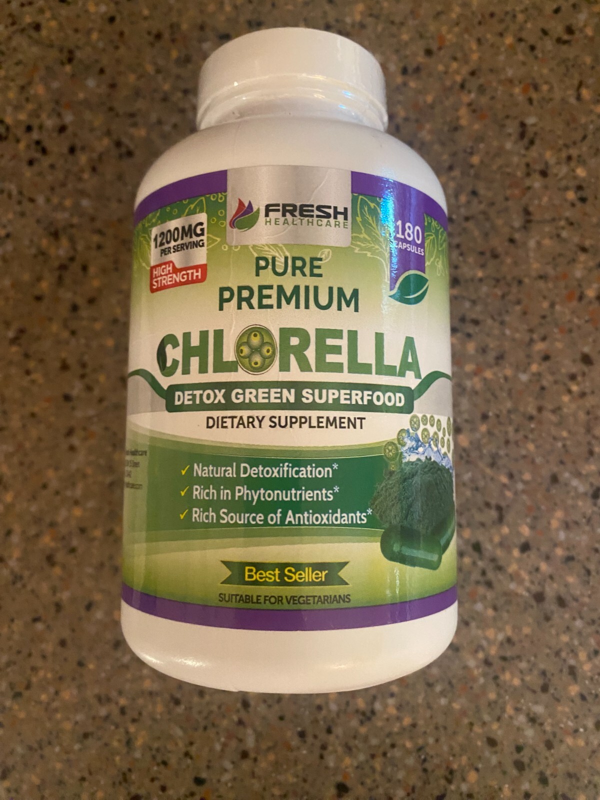 Premium Chlorella Supplement, 1200mg Pure Vegan Powder Capsules, 180 Chloroph…