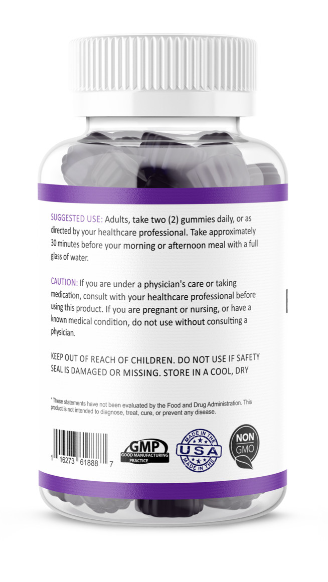 Black Elderberry Gummies 60 Count Vitamin C Zinc Natural Berry Flavor Immune +