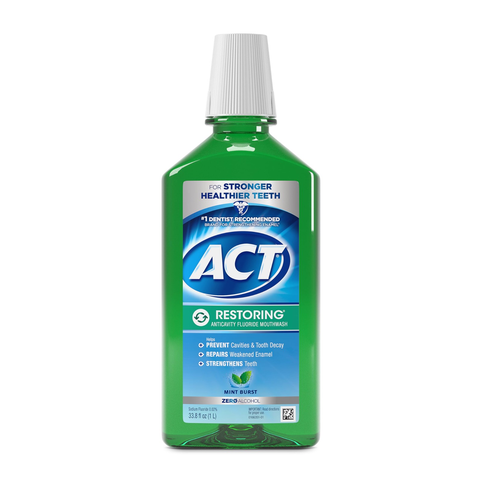 ACT Restoring Zero Alcohol Fluoride 0.03 Fl Oz (Pack of 34), Green/Blue