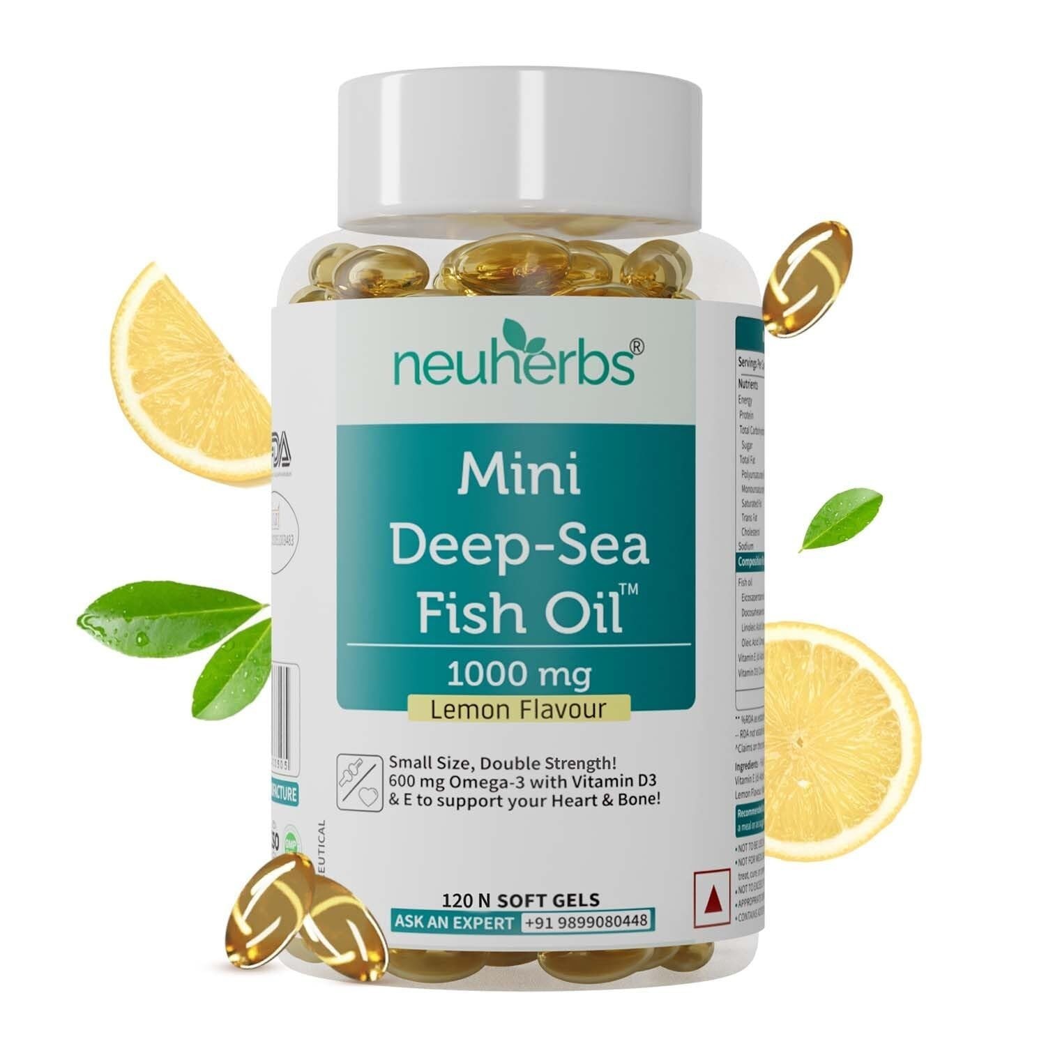 Mini Deep Sea Omega 3 Fish Oil 1000mg Supplement, No Fishy Burp (120 Capsules)