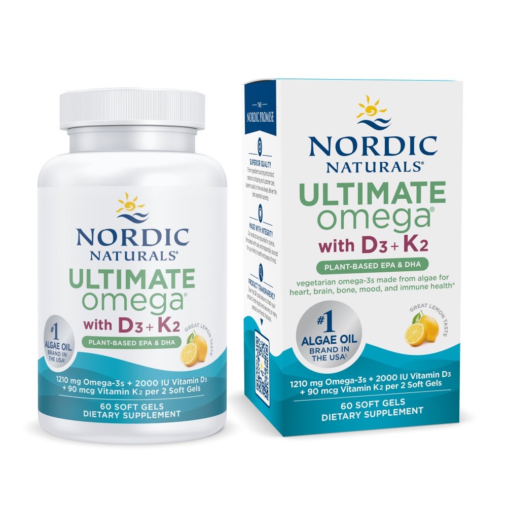 Nordic Naturals Ultimate Omega with D3 + K2, Lemon Taste – 60 Count