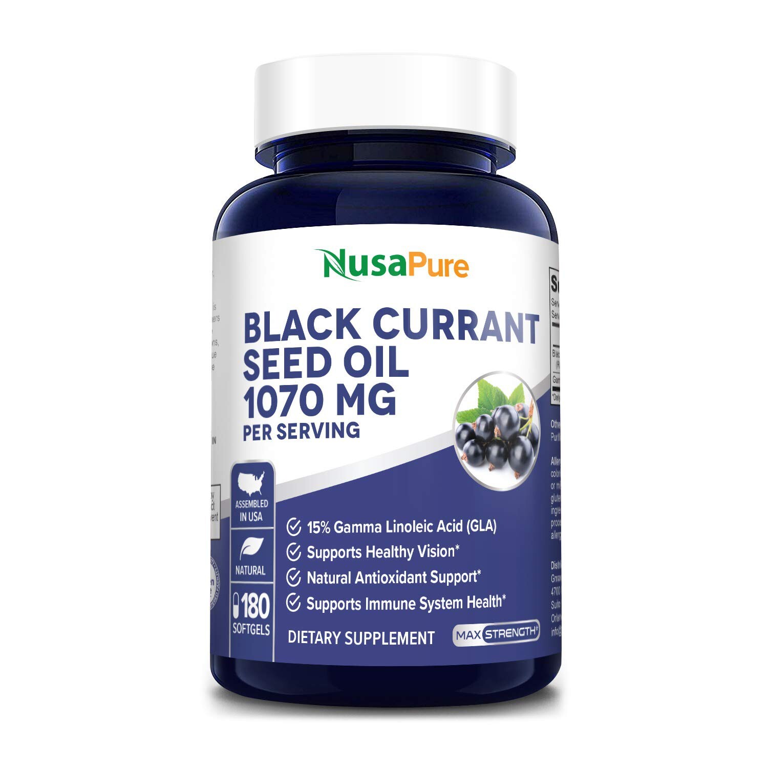 NusaPure Black Currant Oil 1070mg GLA 15% 180 Caps (Non-GMO & Gluten Free)