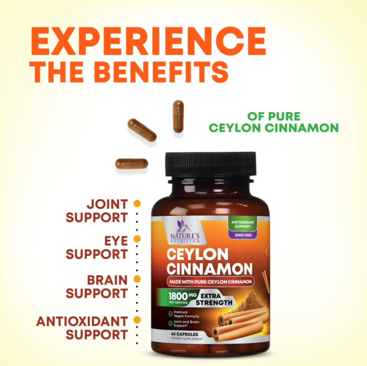 ( 2 pack ) Organic Ceylon Cinnamon 1800mg Certified Supplement Capsules
