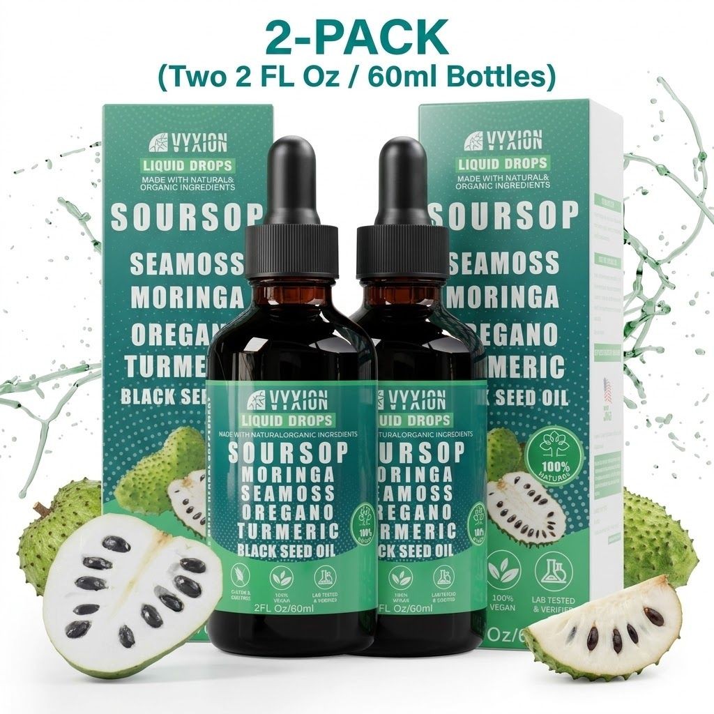 2 Pack Soursop Sea Moss Liquid Drops Moringa Black Seed Oil Immune Support 4oz