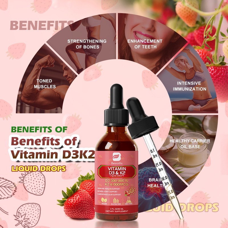 2X Vitamin K2 (MK7) with D3 10000 IU Liquid Drops Supplement Vitamin D3 K2 60ml