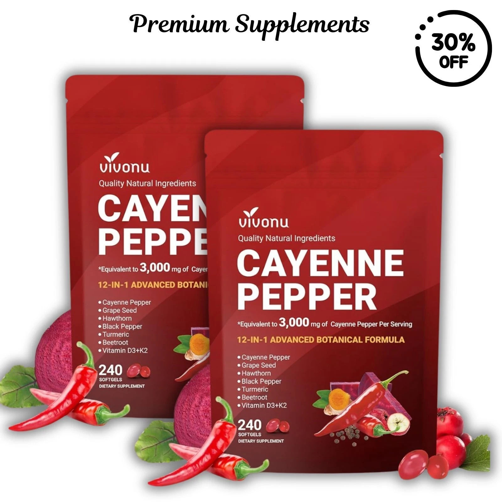 Cayenne Pepper Softgels Supplement, Supports Leg Vein- Heart and Blood Vessel US