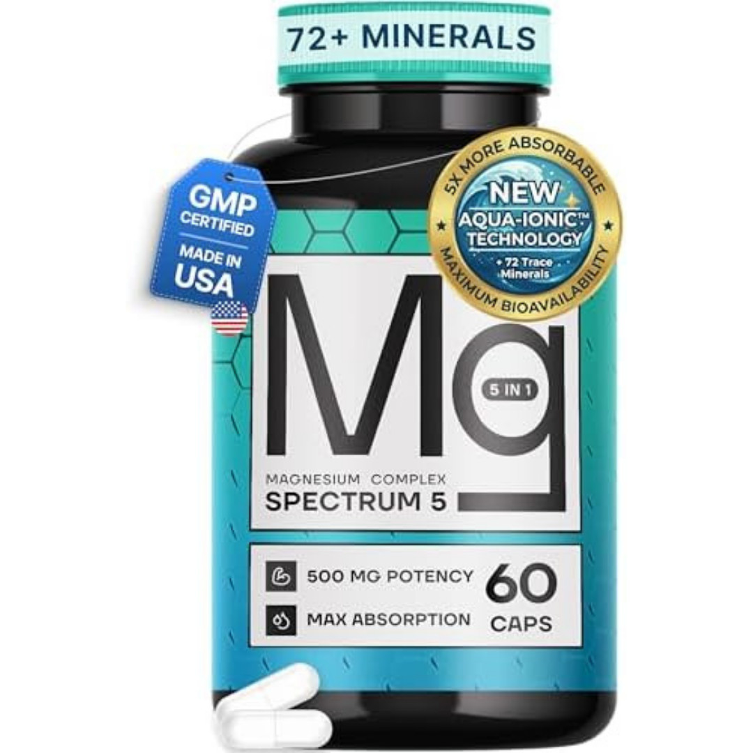 Spectrum 5 Magnesium Complex 500mg 5-in-1 Glycinate Citrate Malate 72 Minerals