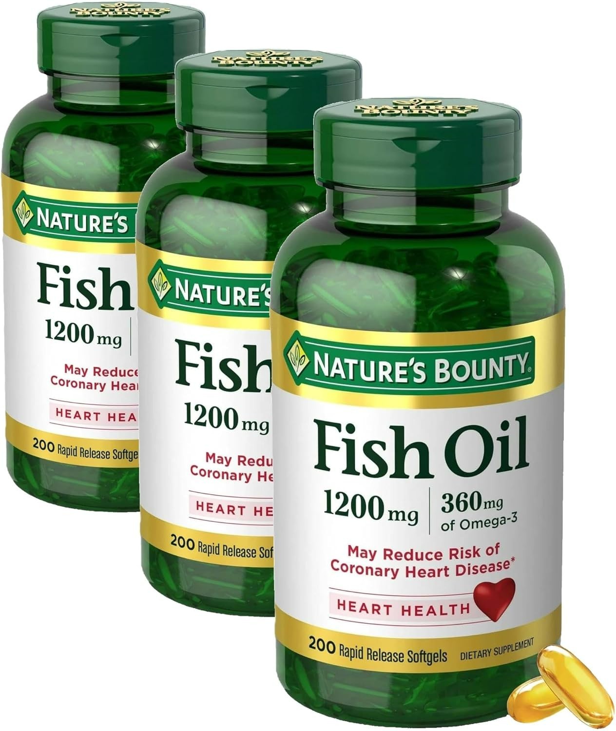 3PK Nature’s Bounty 200 Pack Fish Oil 1200 mg Supplements Heart Health BB: 10/27
