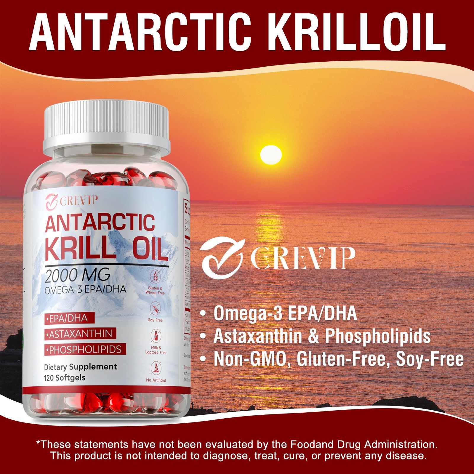 Antarctic Krill Oil 2000mg – with Astaxanthin & Phospholipids, Omega-3, EPA, DHA