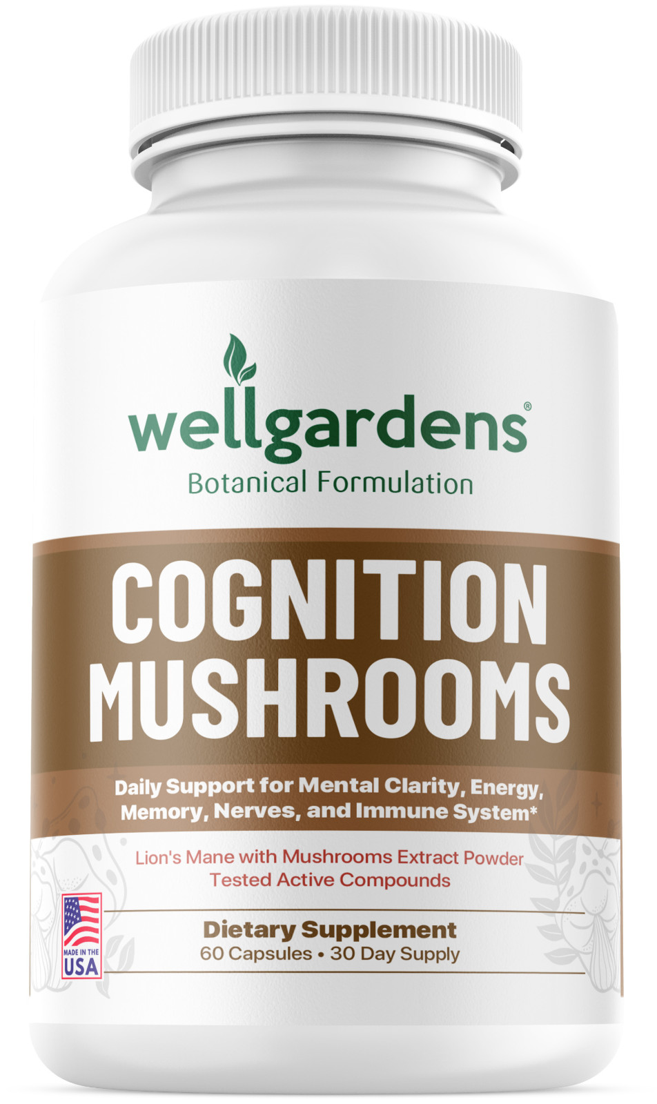 Wellgardens Lions Mane Mushroom Cognition 100% Pure – Clarity, Focus, Memory