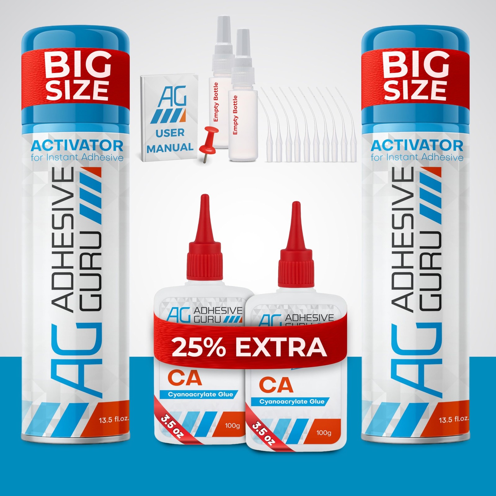 Adhesive Guru CA Glue with Activator Kit (2×3.5 oz + 2×13.5 fl.oz) Profession…