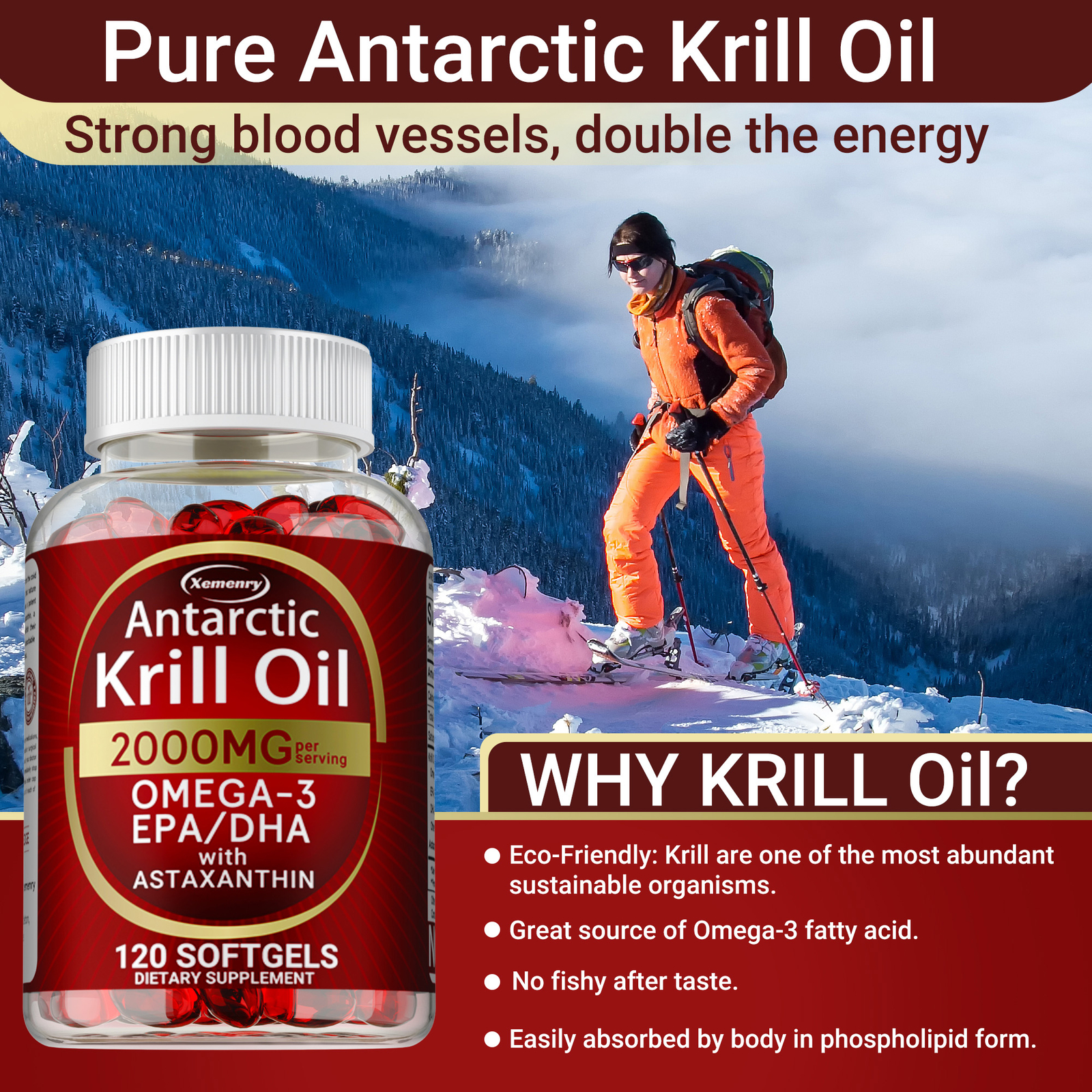Antarctic Krill Oil – Omega-3 EPA, DHA, Astaxanthin, Memory Support, Anti Aging