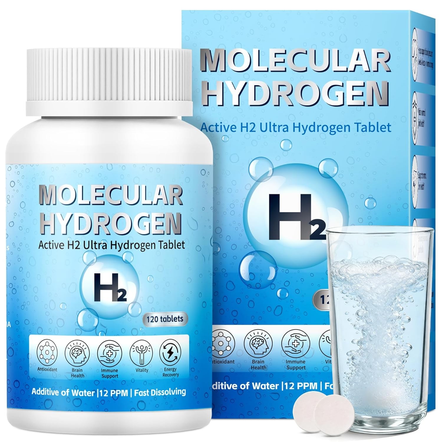 Molecular Hydrogen Tablets 12 PPM Hydrogen Water Supplement with Magnesium