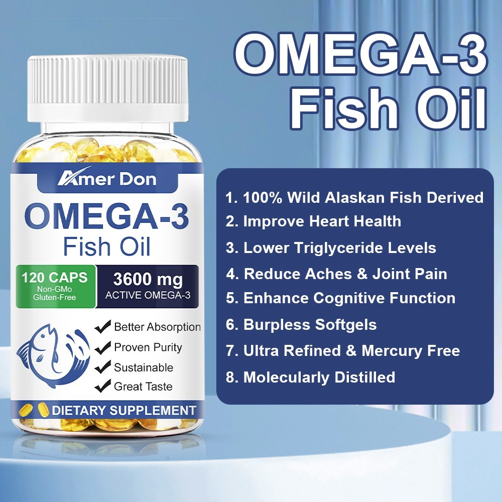 3x Strength EPA & DHA Omega 3 Fish Oil 3600mg, Highest Potency, 120 Softgels