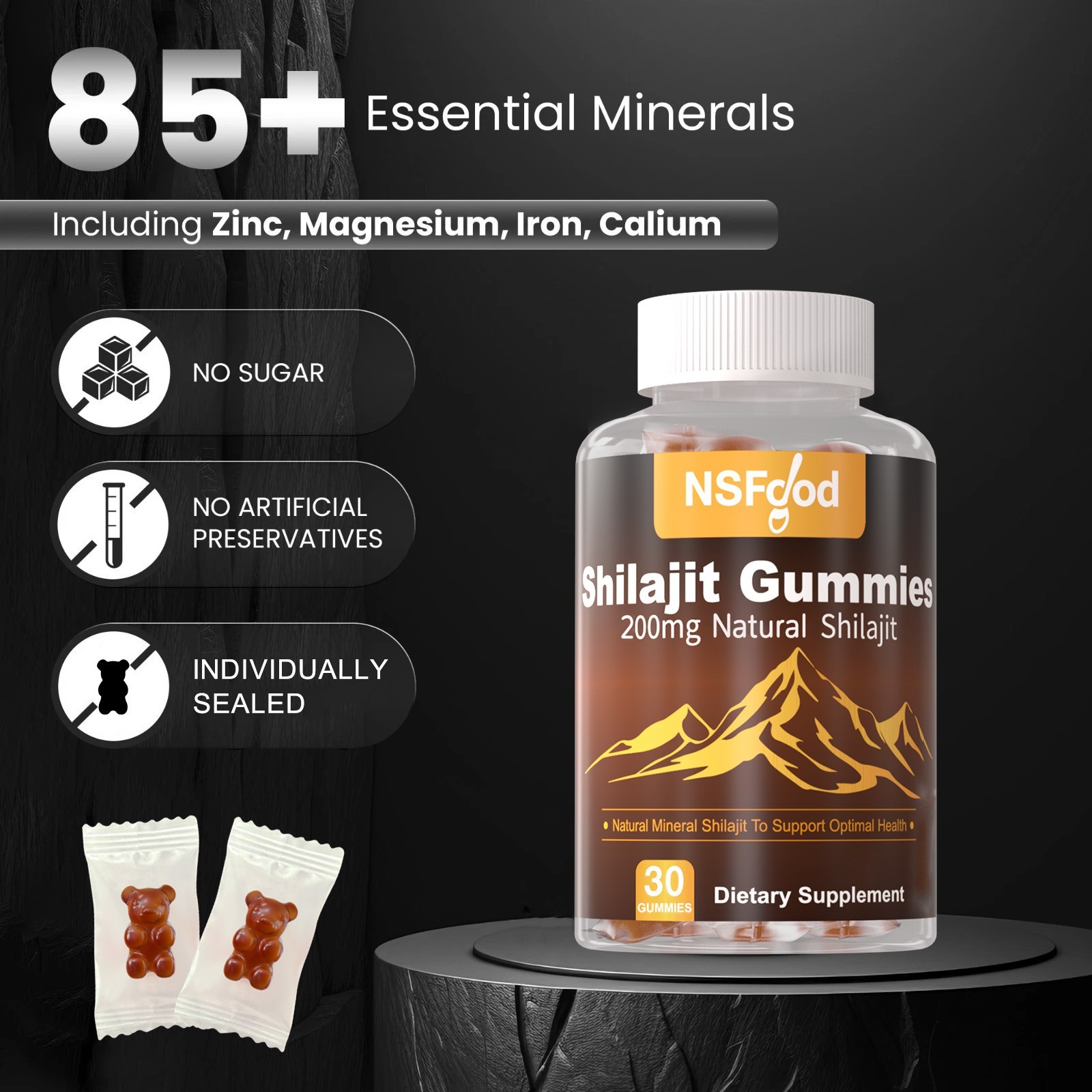 NSFdod Pure Himalayan Shilajit Gummies with 30 Count (Pack of 1) w/ Fulvic Acid