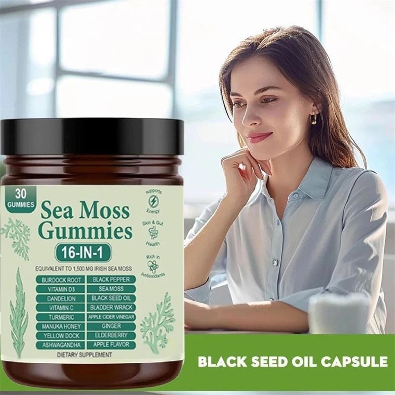 16 in 1 Organic Sea Moss Gummy | Irishmoss Extract 6000Mg | Green Apple Flavor