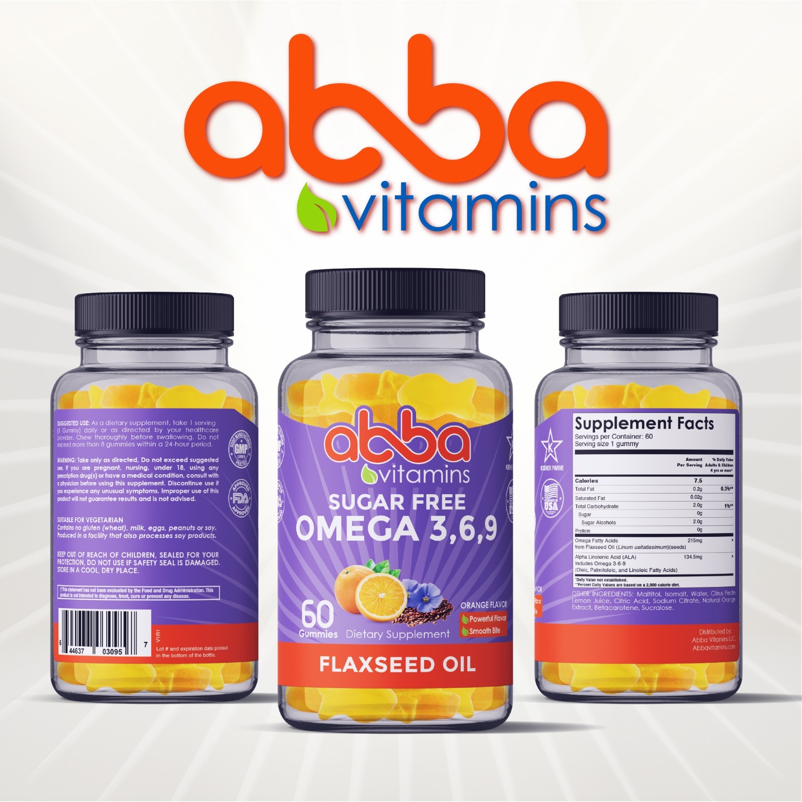 2-Pack Daily Omega Gummy Natural Flavors & color Flaxseed Oil based Star Kosher
