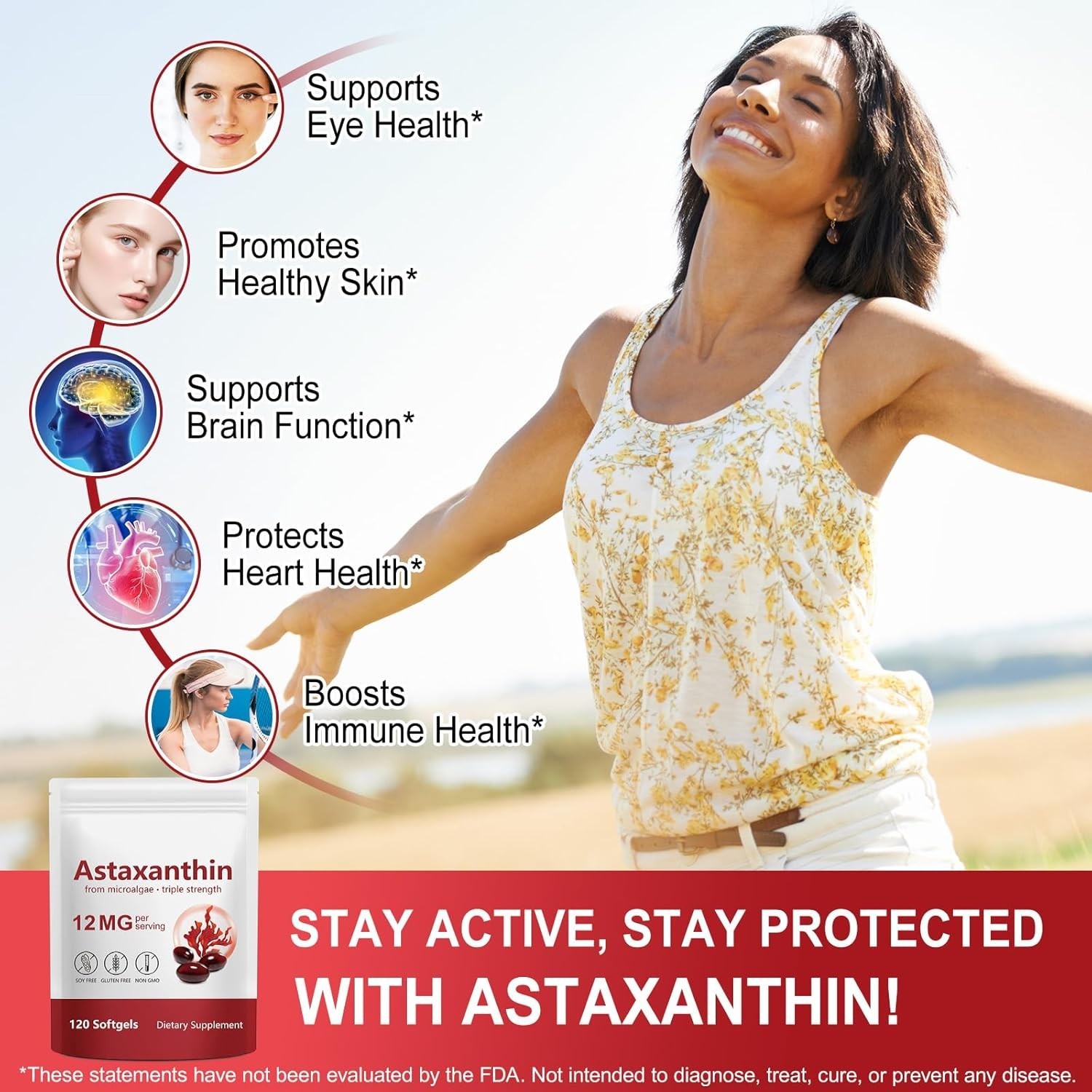 Astaxanthin 12mg Softgels – 4- Antioxidant Support for Eyes, Skin, Joints & H…