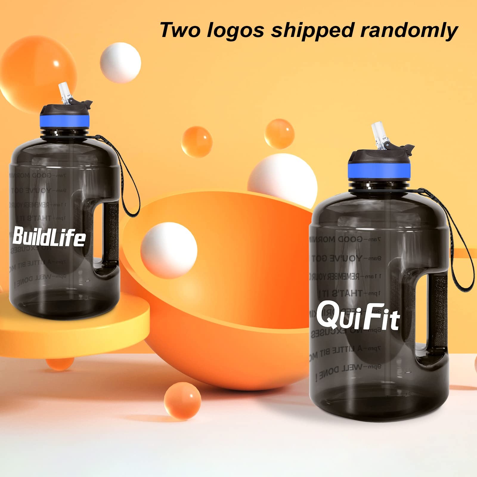 QuiFit Motivational Gallon Water Bottle – 128 Ounces, QFA3 Midnight Black