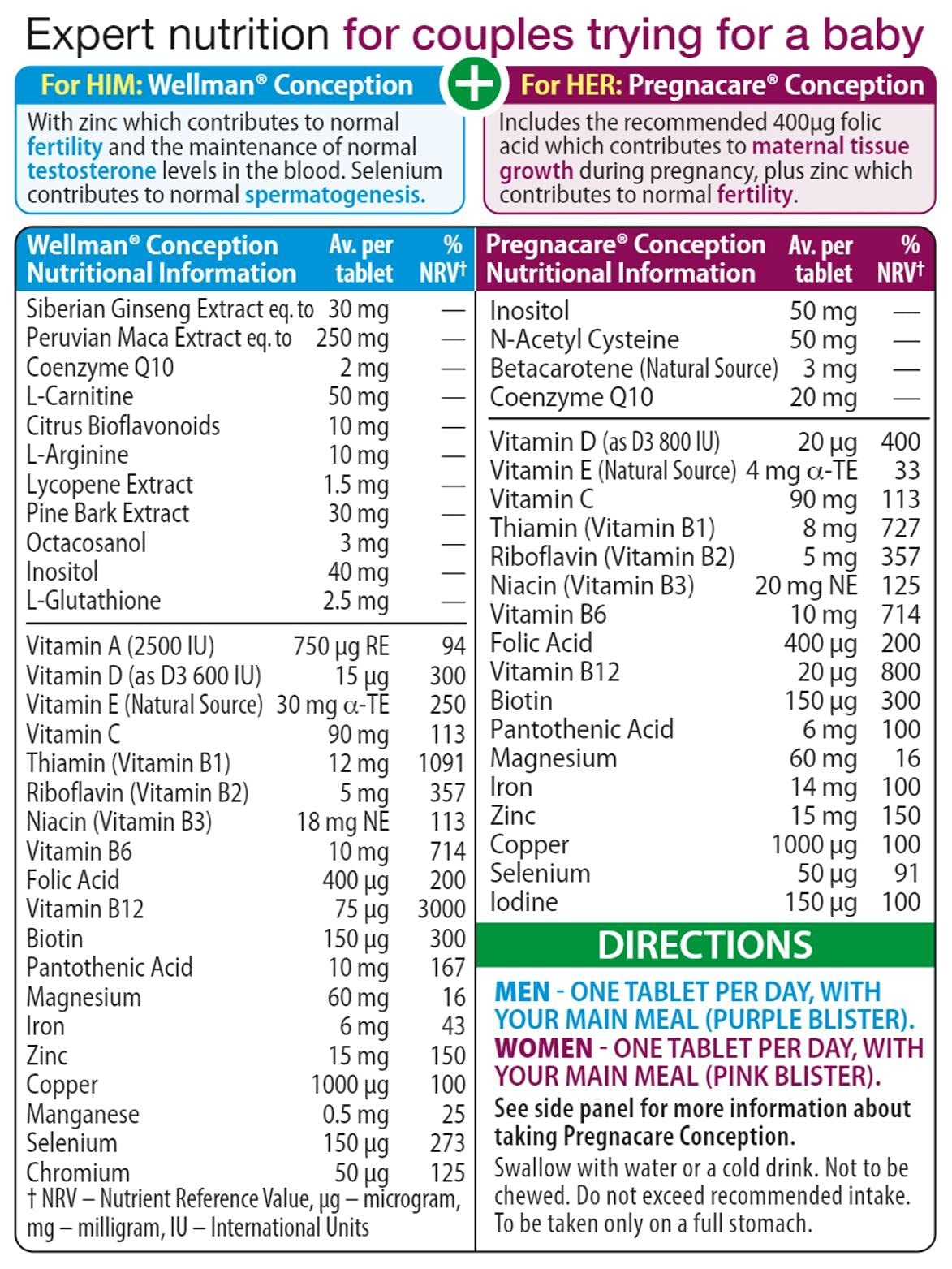 Vitabiotics – Pregnacare – His & 1 Count (Pack of 60), 56 Tablets + Capsules