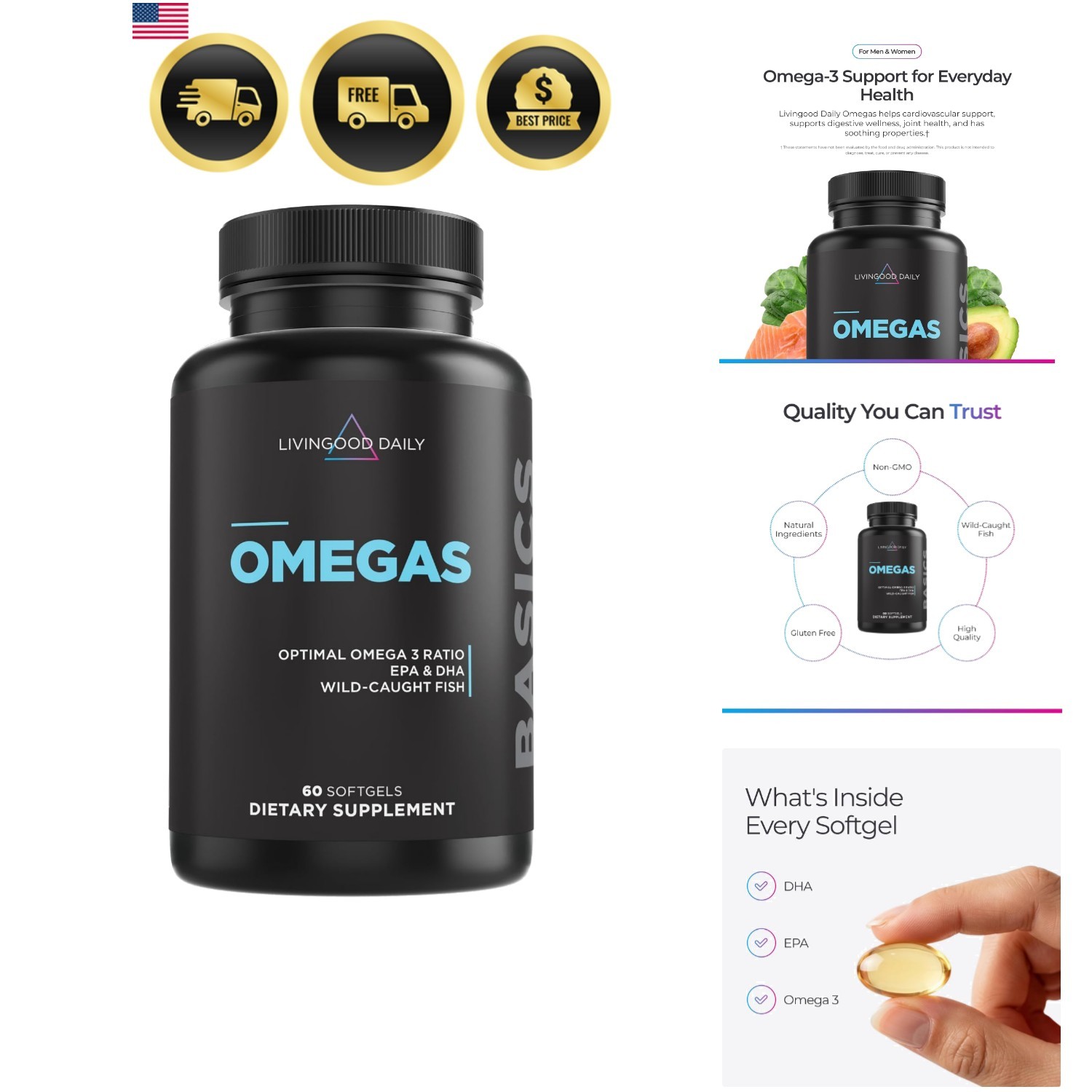 Fish Oil Omega 3 Supplement, EPA and Dha from Wild Caught Fish, Omega 3 Fatty…