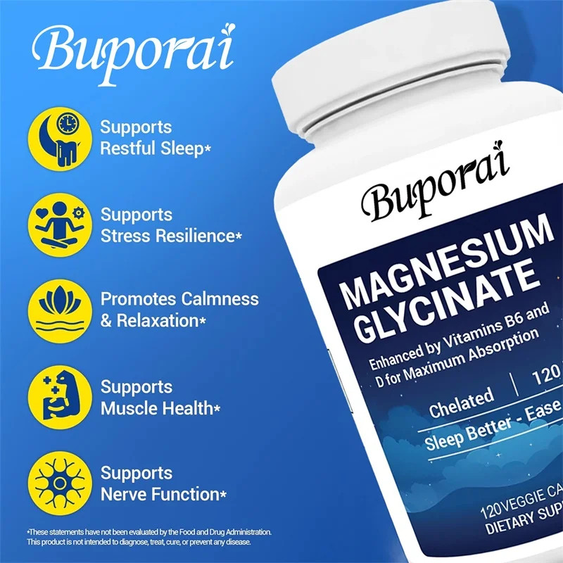 Magnesium Glycinate 120pcs,Relieve Leg Cramps,Improve Muscle,Bone & Heart Health