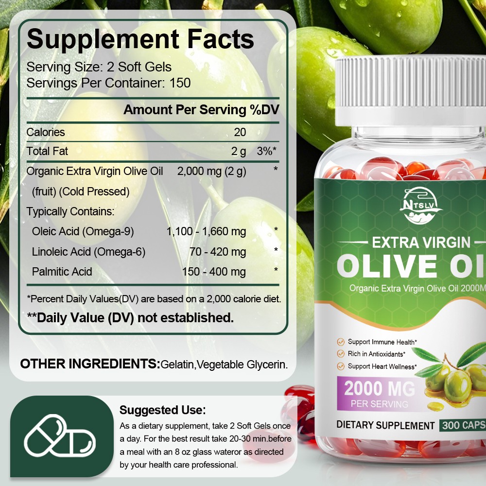 Olive Oil 2000mg 300 Capsules Heart Wellness Dietary Supplement