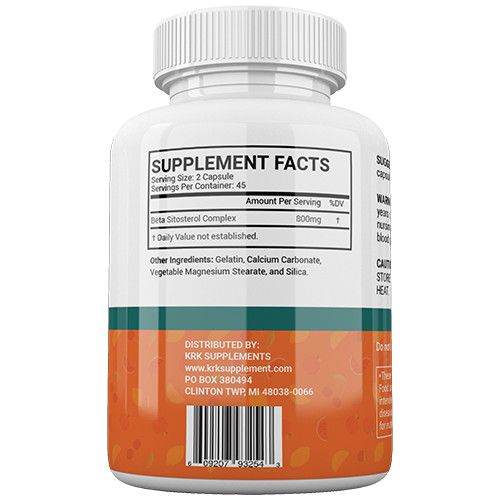 1 btl Beta Sitosterol 800mg Prostate Support Urinary Bladder KRK Supplements