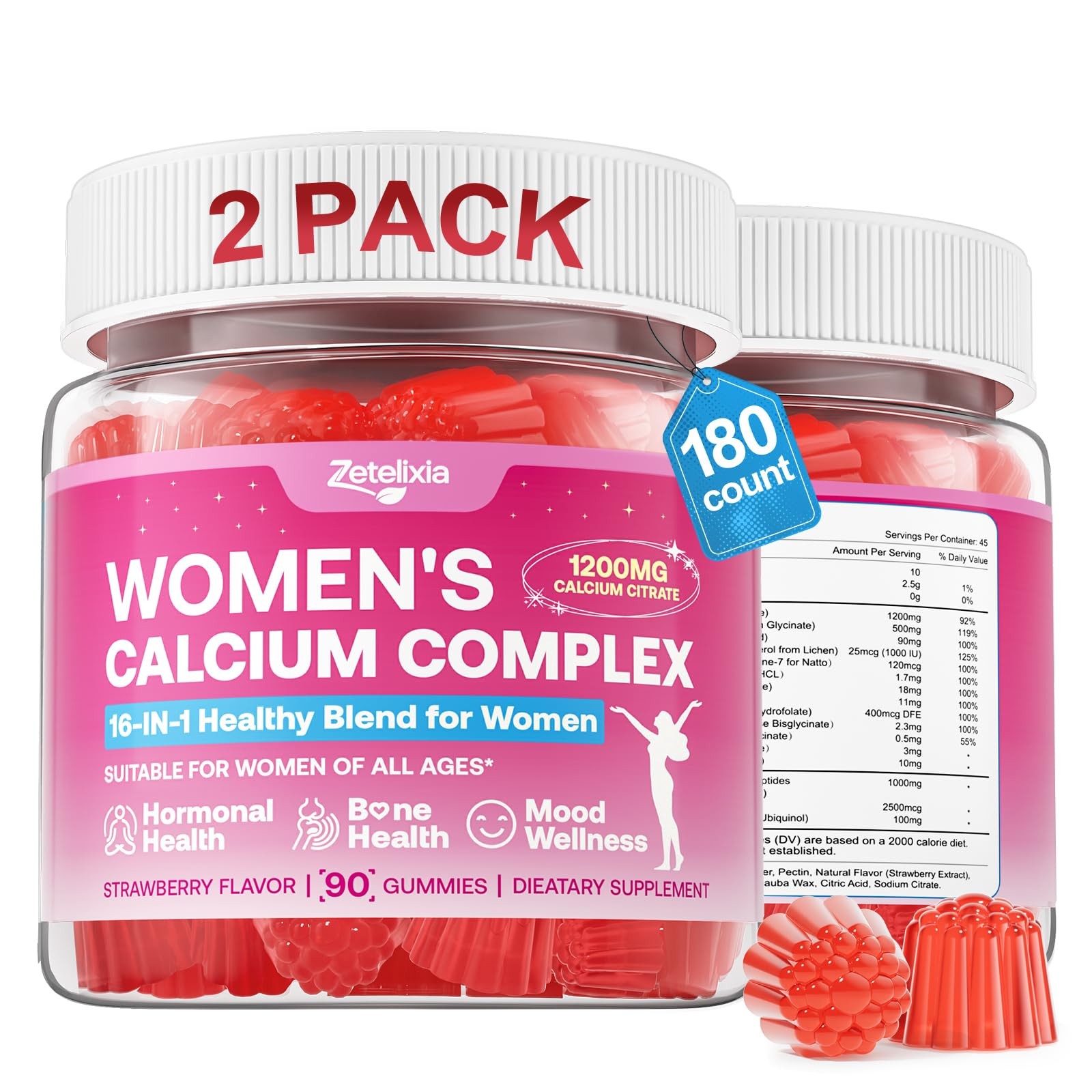 Zetelixia Calcium Gummies 90 Count Pack of 2
