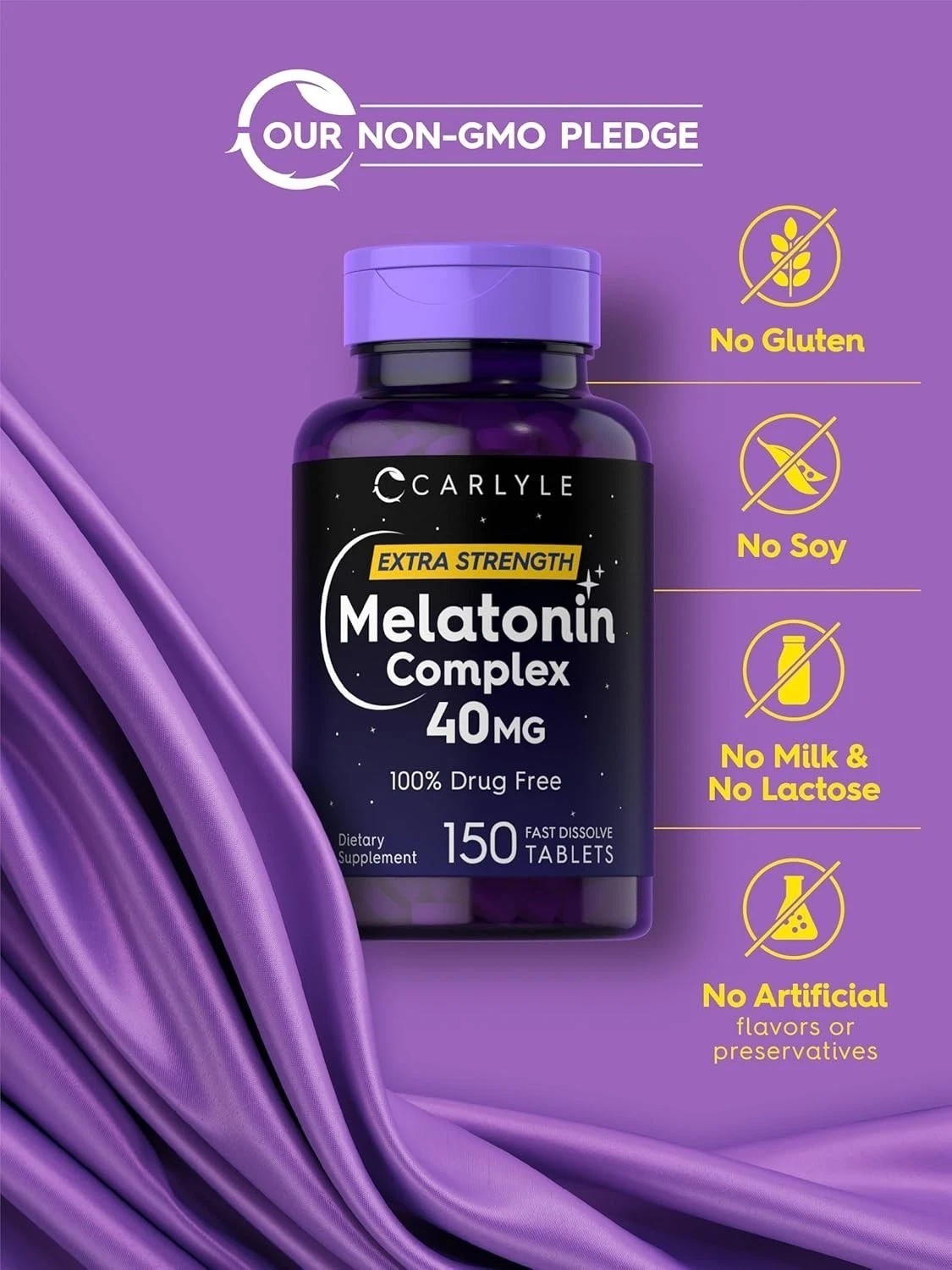 Carlyle Melatonin 40mg Complex 150 Fast Dissolve Tablets Extra Strength Support