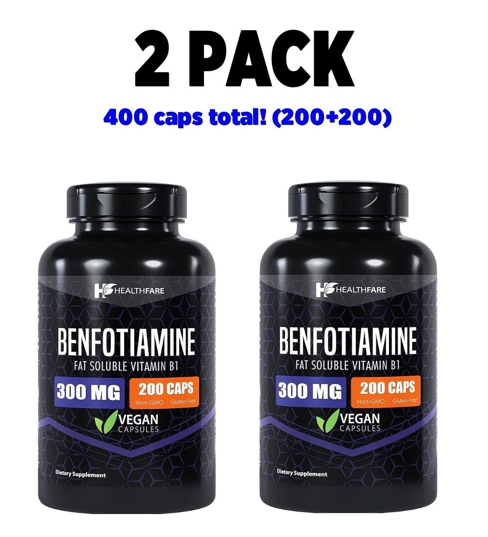 Benfotiamine 300 mg, 2 PACK, 200 capsules (400 total), Fat Soluble Vitamin B1