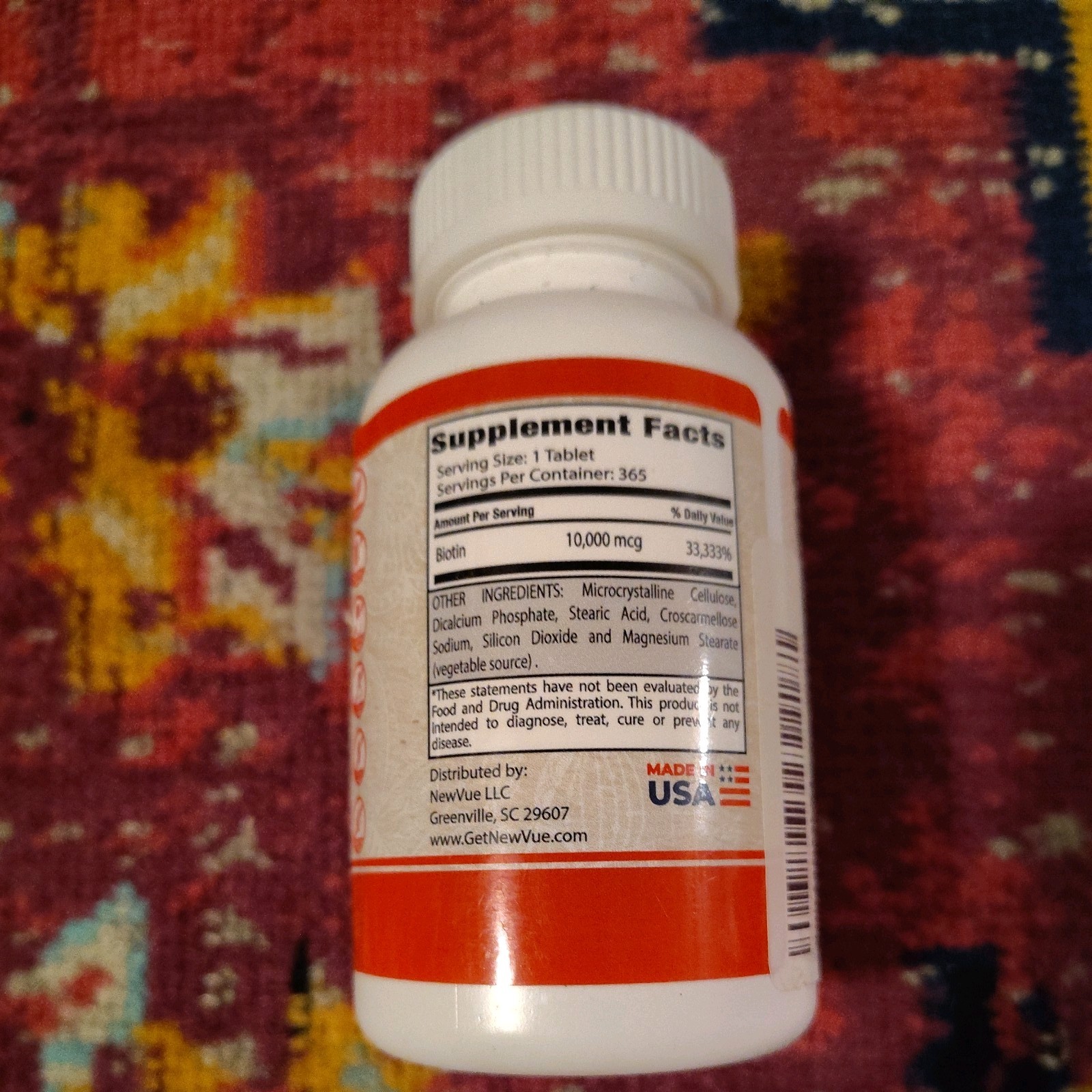 Biotin 10,000 mcg 365 Tablets by Newvue Hair Skin Nails Vegetarian New Exp 3/27